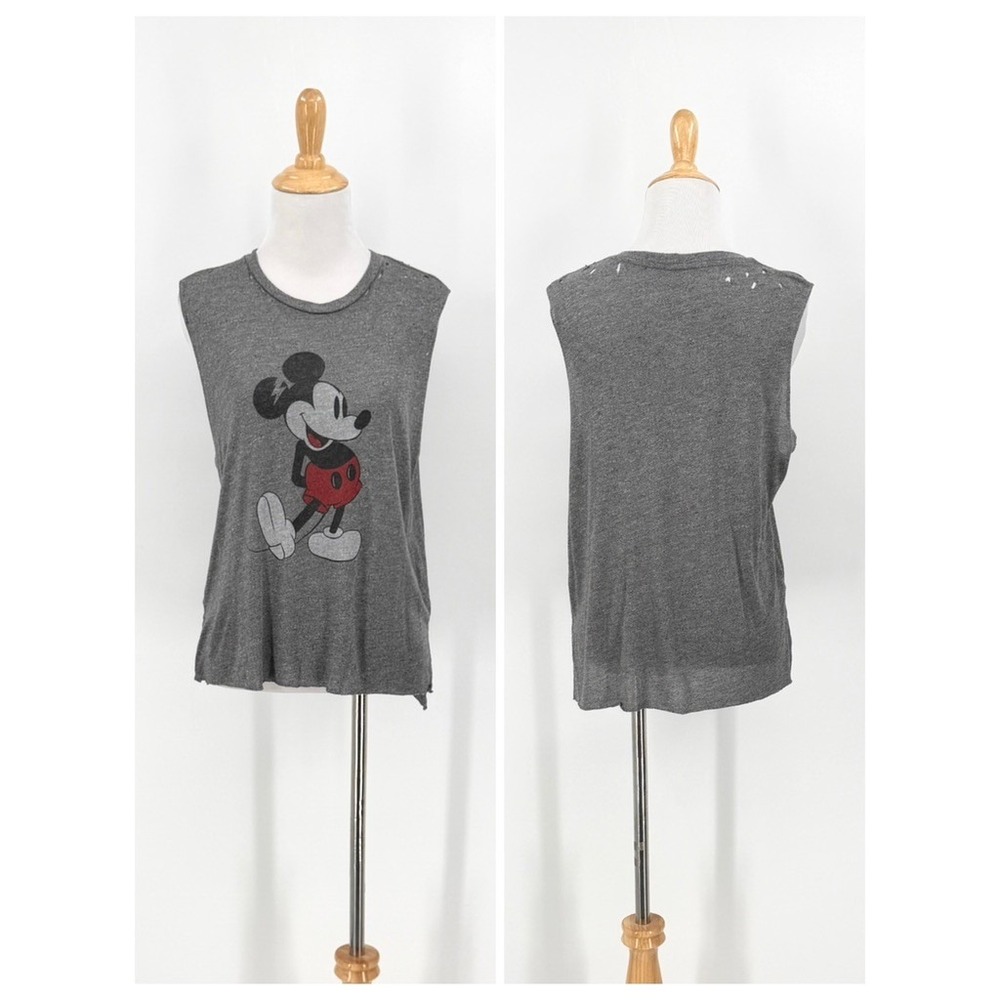 Disney X Lauren Moshi Muscle Tank Women Small Gray Mickey Mouse Graphic Tee
